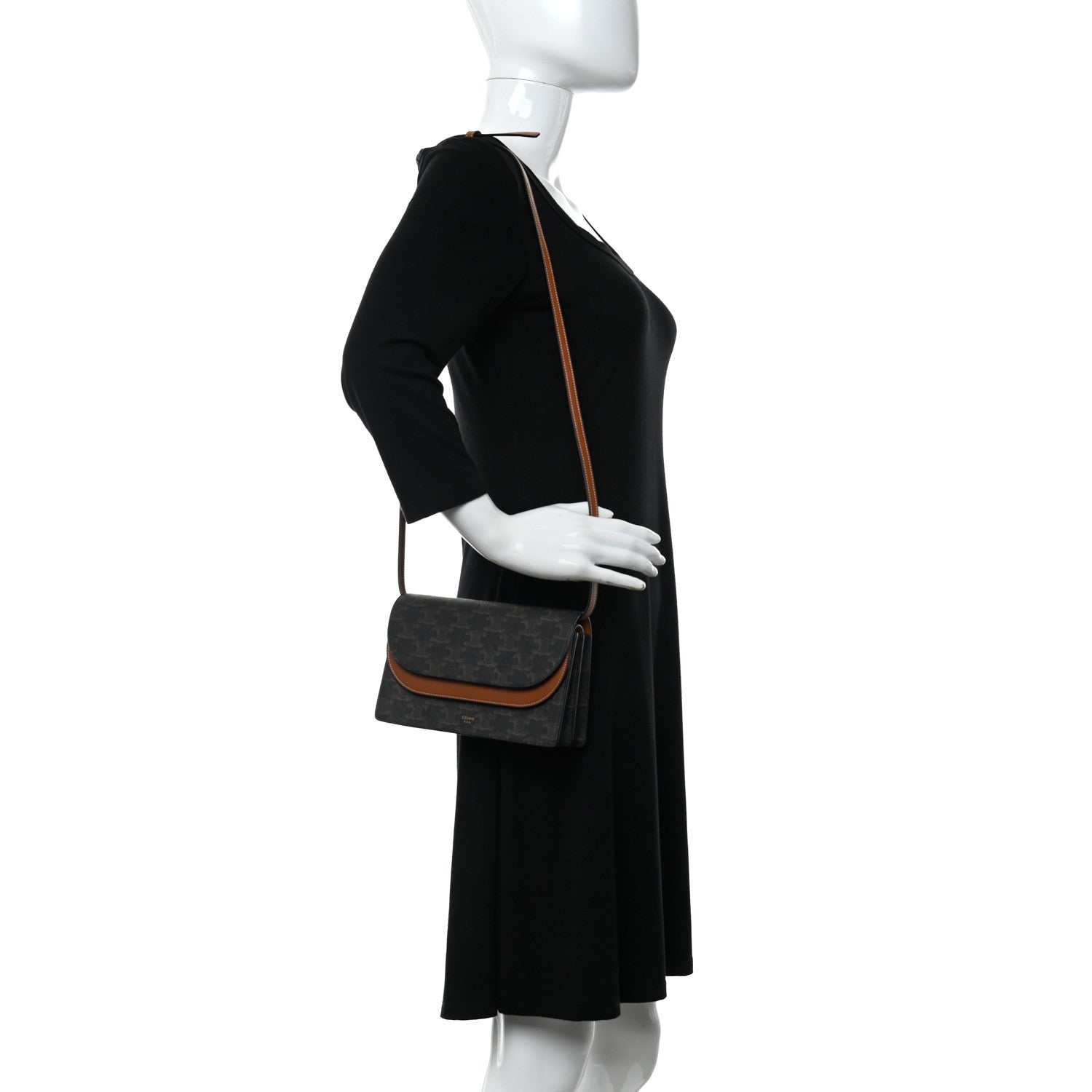 Celine Triomphe Canvas Lambskin Wallet On Strap Tan 2 of 11