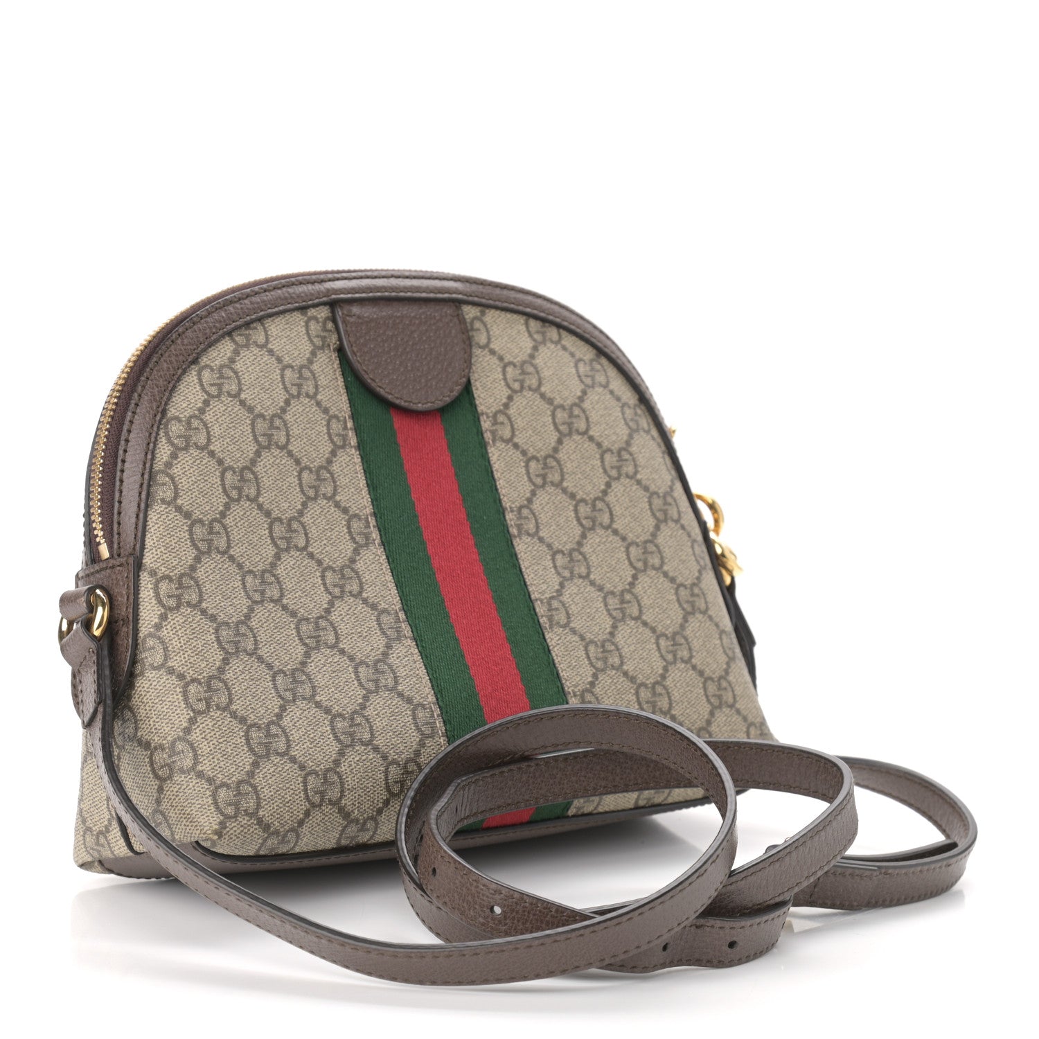 Gucci GG Supreme Monogram Textured Dollar Calfskin Web Small Ophidia Dome Shoulder Bag Beige Ebony New Acero 3 of 16