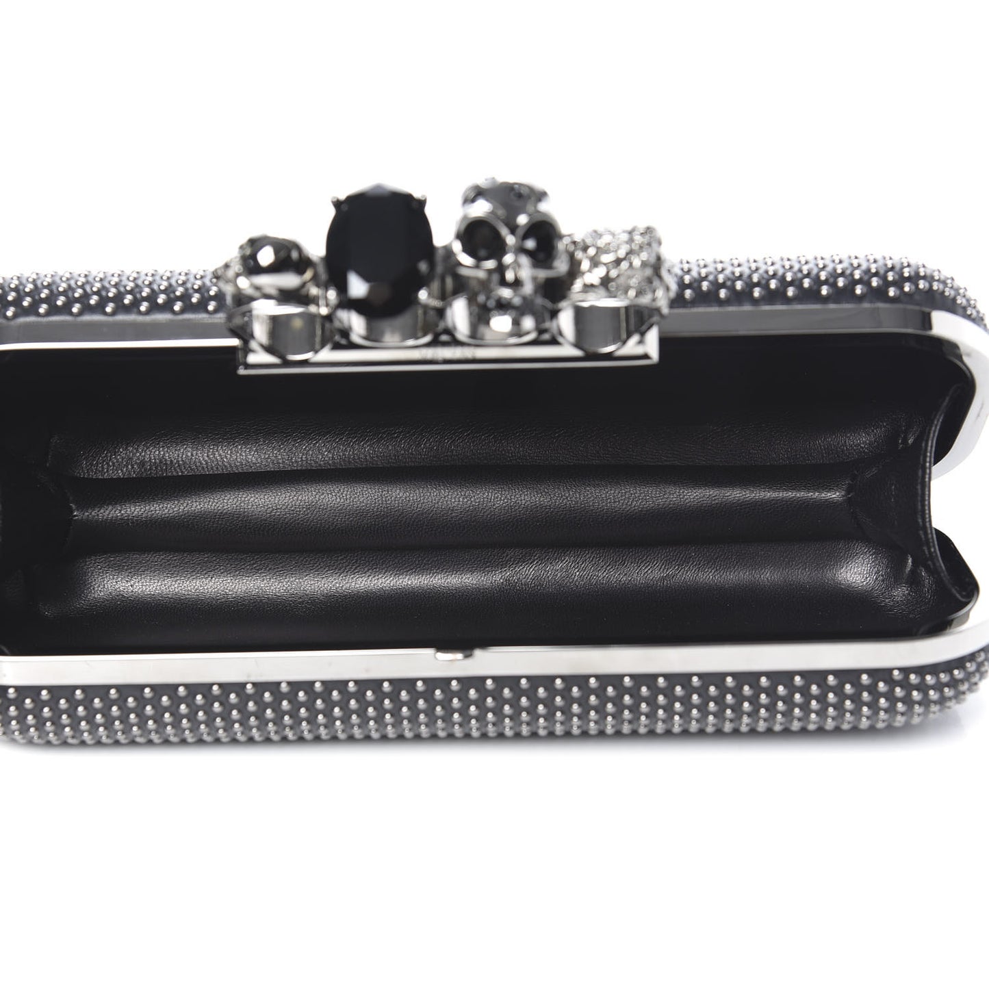 Nappa Studded Skull Knuckle Box Clutch Black