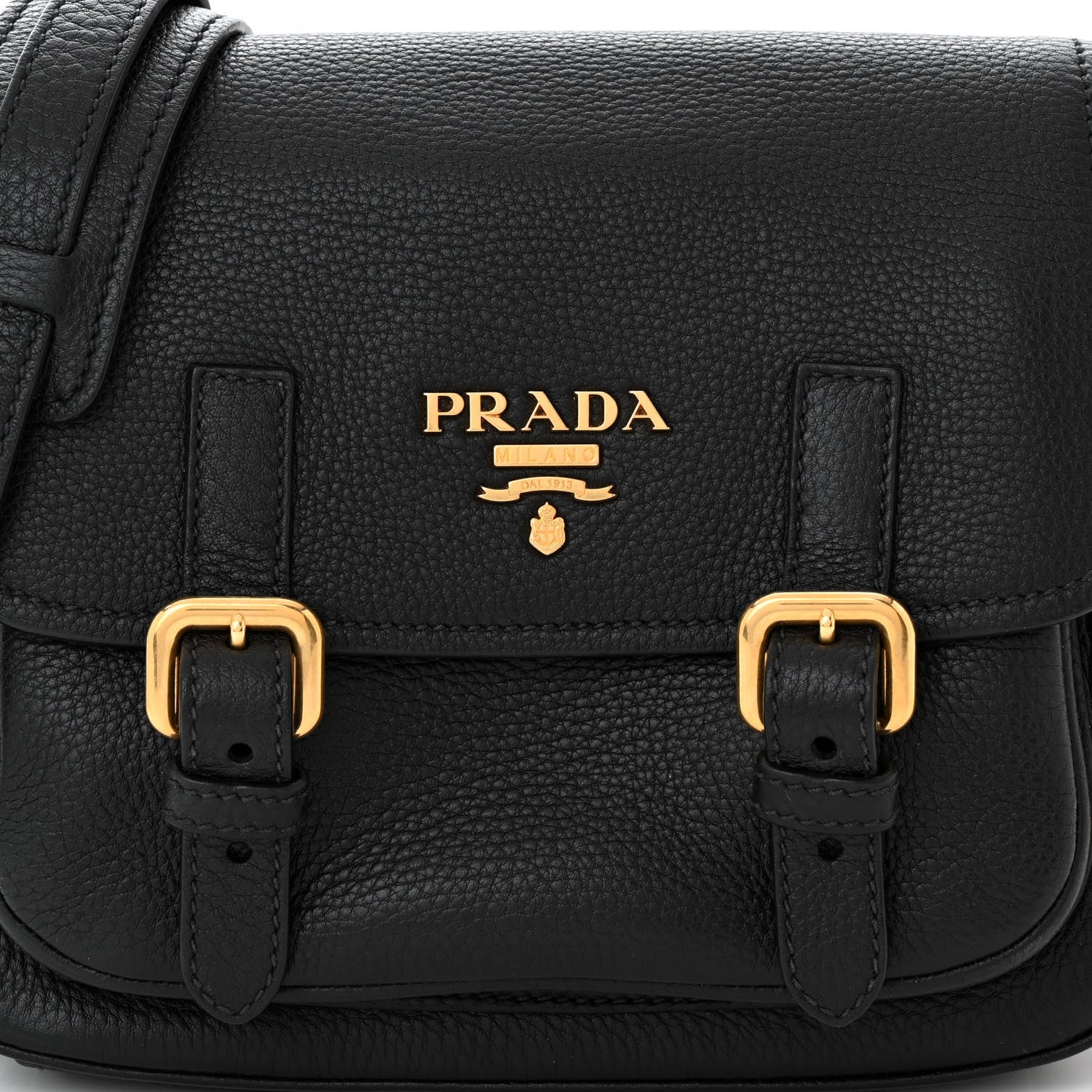 Prada Vitello Daino Double Buckle Messenger Bag Black 8 of 10