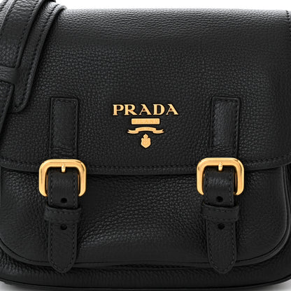Prada Vitello Daino Double Buckle Messenger Bag Black 8 of 10