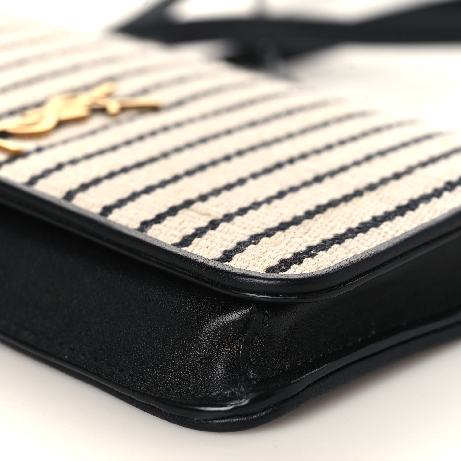 Saint Laurent Canvas Striped Phone Holder Crossbody Beige Black 8 of 8