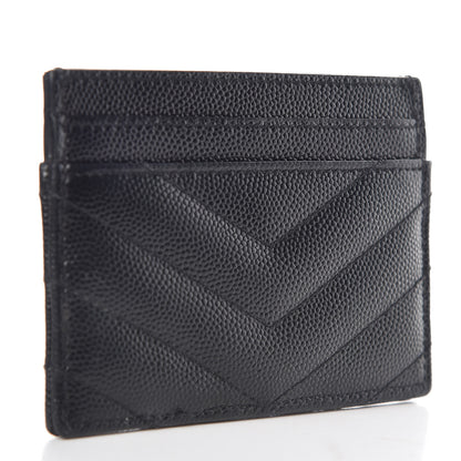Saint Laurent Grain De Poudre Matelasse Chevron Monogram Credit Card Case Black 3 of 9