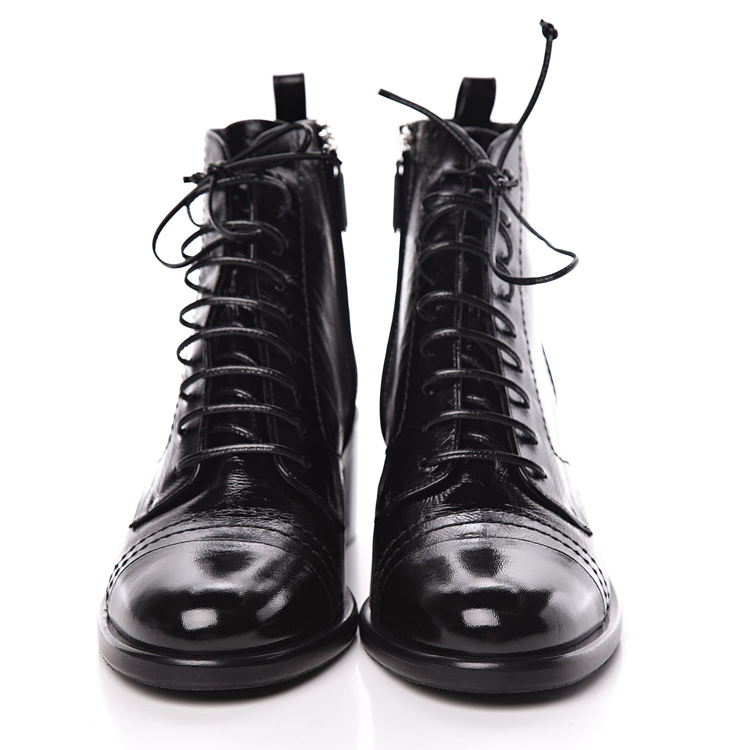 Chanel Shiny Lambskin Lace Up Combat Short Boots 39.5 Black 2 of 9