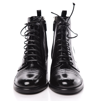Chanel Shiny Lambskin Lace Up Combat Short Boots 39.5 Black 2 of 9