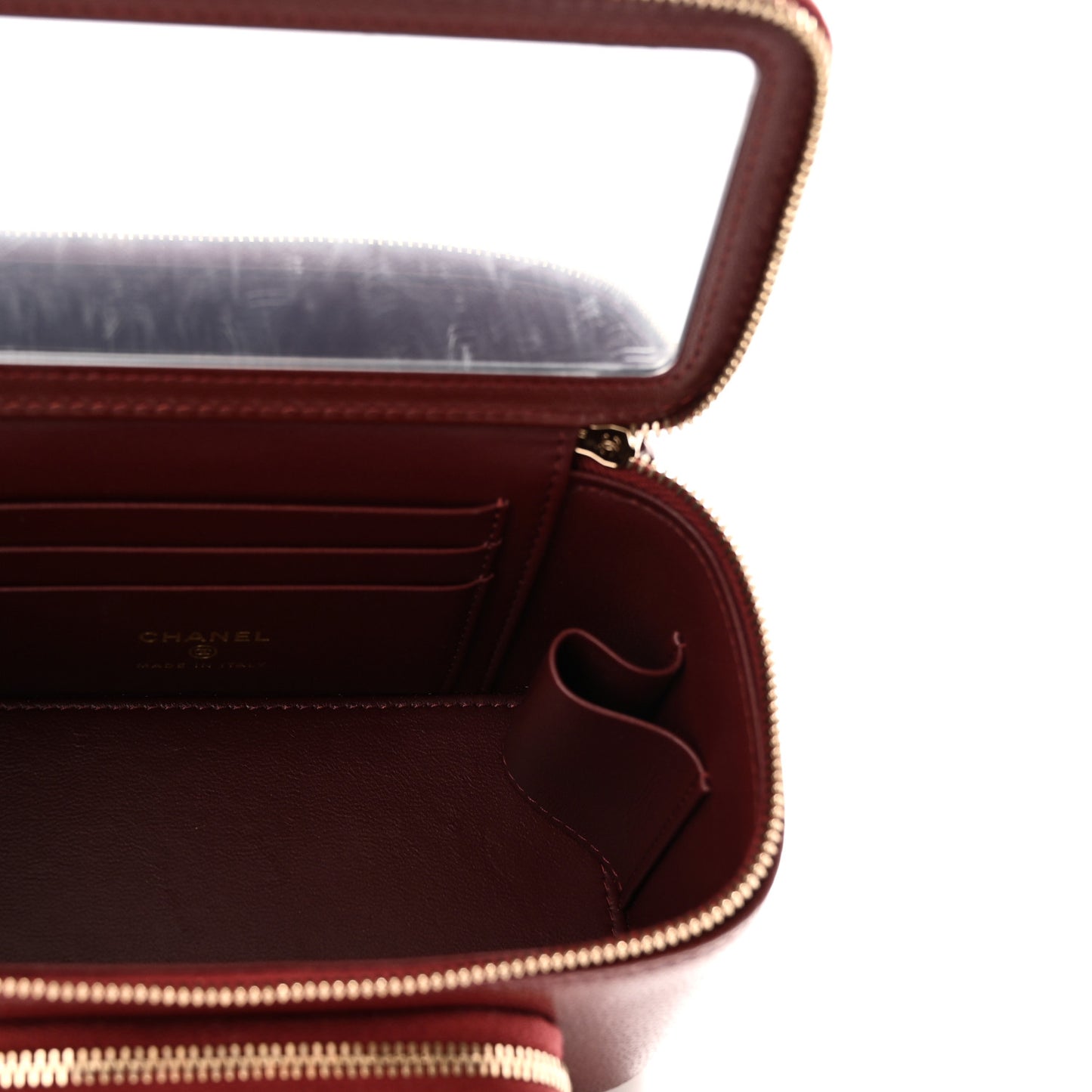 Caviar Quilted Top Handle Pocket Vanity Case Burgundy