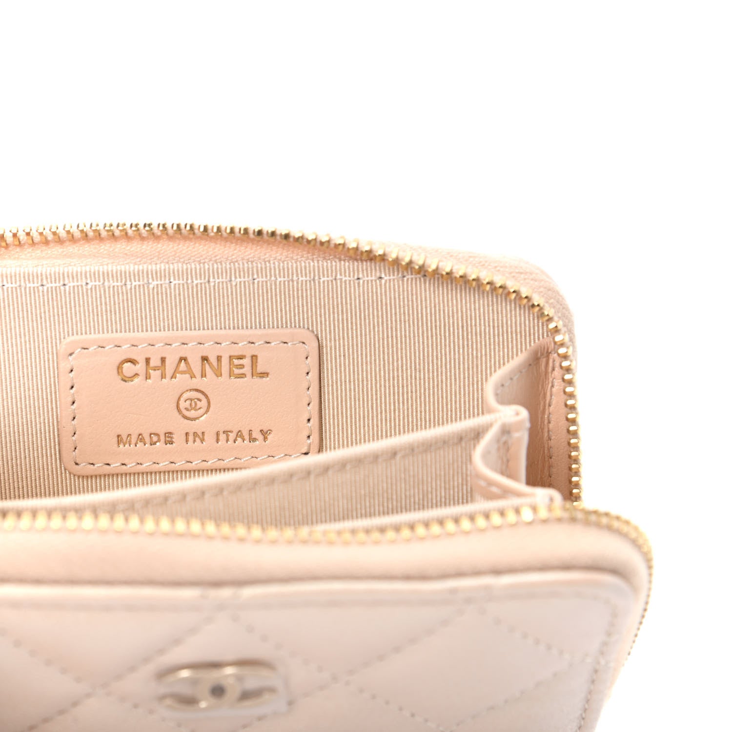 Chanel Iridescent Calfskin Quilted Zip Coin Purse Wallet Beige 6 of 8