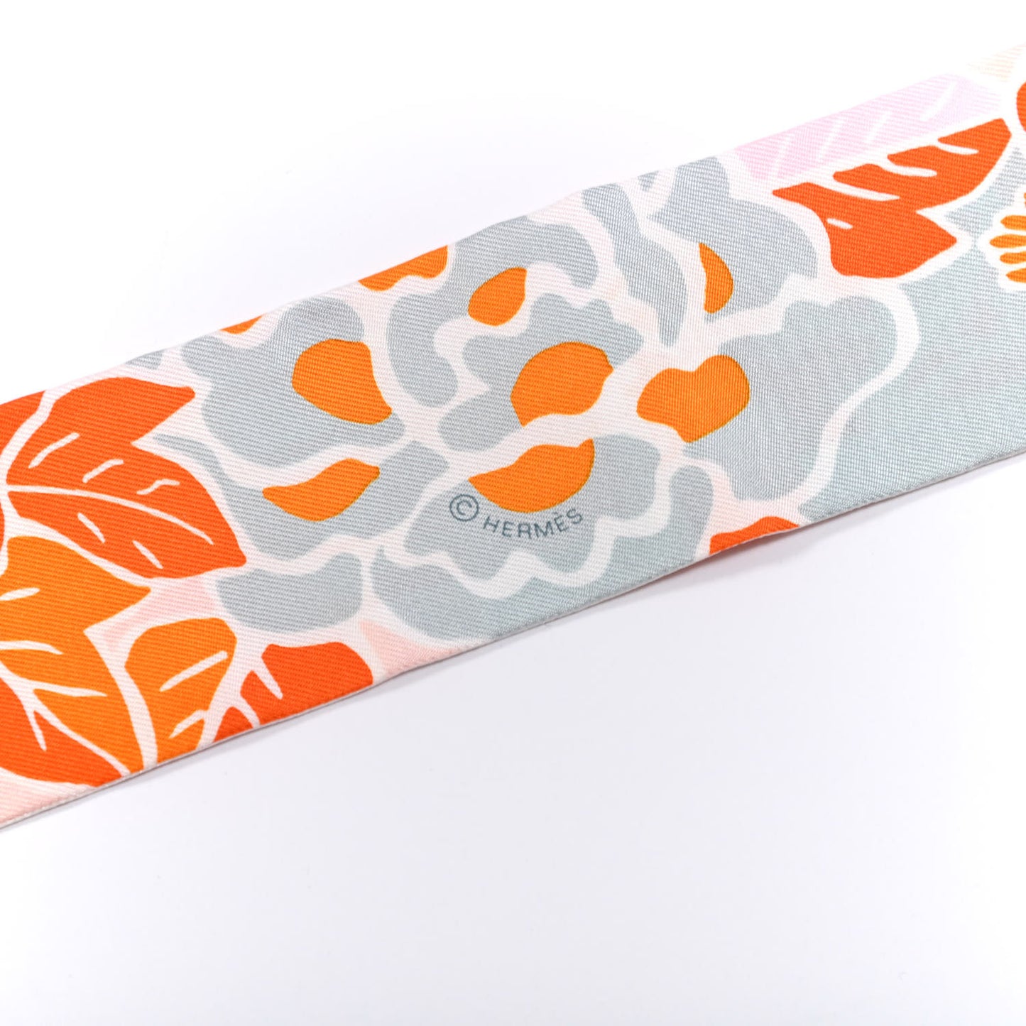 Silk Bingata Twilly Orange Rose Gris