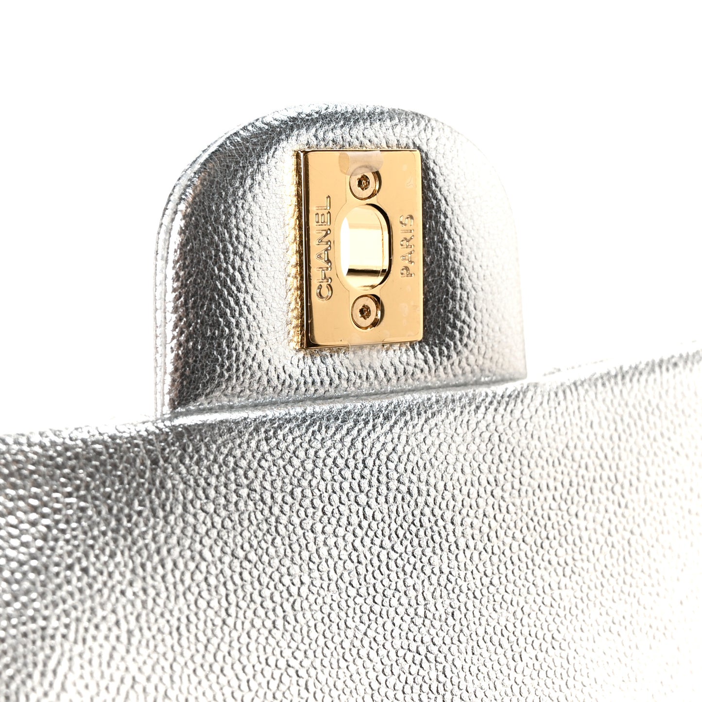 Metallic Caviar Quilted Top Handle East West Flap Silver