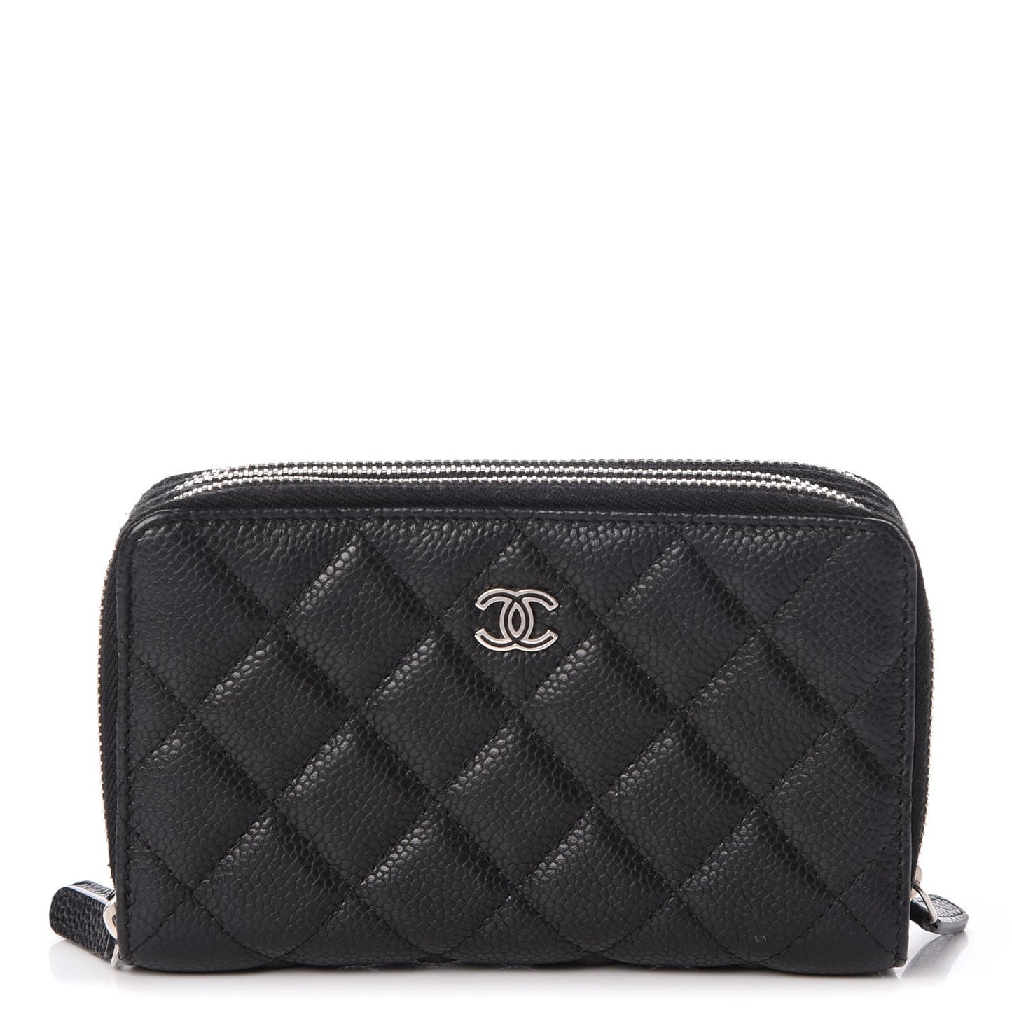 Caviar Quilted Large Zip Around Phone Holder Black