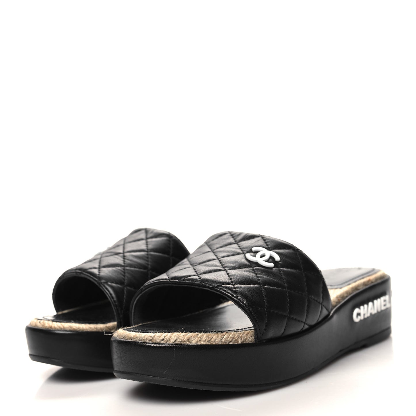 Lambskin Quilted CC Espadrille Slip On Sandals 36 Black