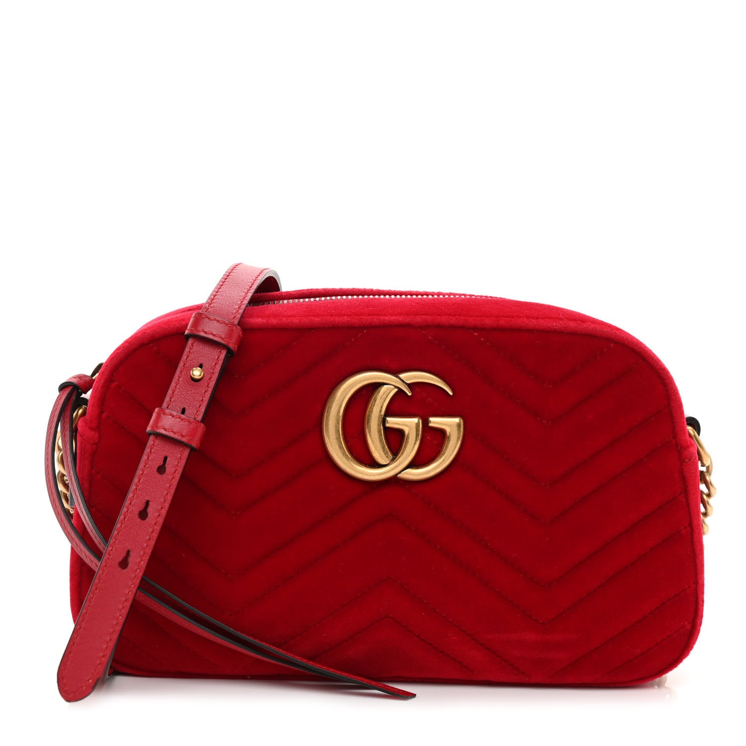 Gucci Velvet Matelasse Small GG Marmont Chain Shoulder Bag Hibiscus Red 1 of 8
