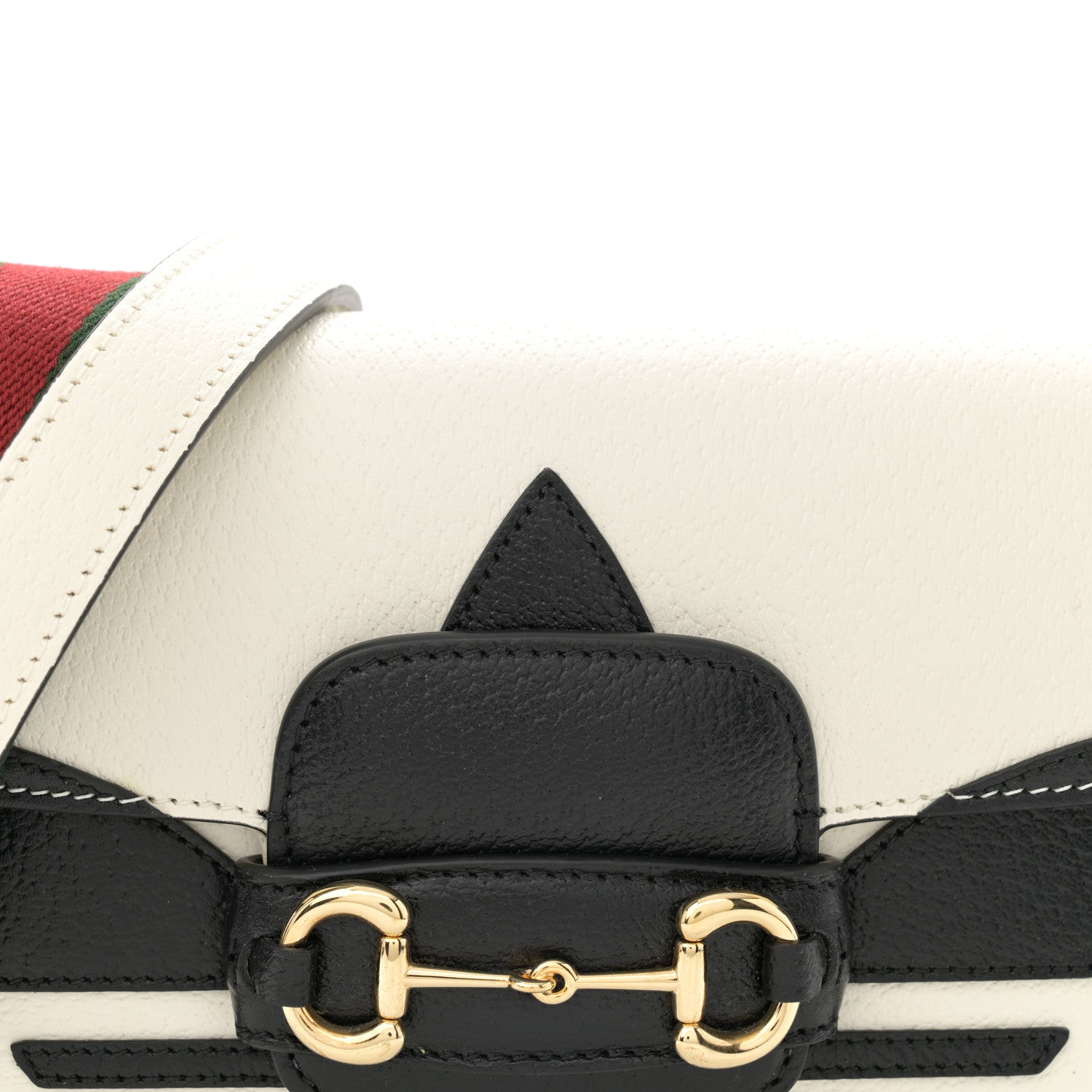 Gucci X ADIDAS Textured Dollar Calfskin Web Trefoil Mini Horsebit 1955 Shoulder Bag Off White Black 8 of 10