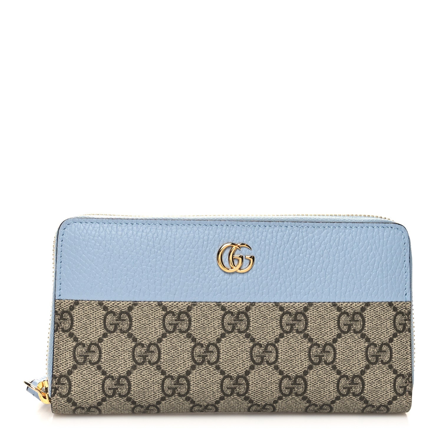 Gucci Dollar Calfskin GG Supreme Monogram GG Marmont Zip Around Wallet Mineral Blue Beige Ebony 1 of 8