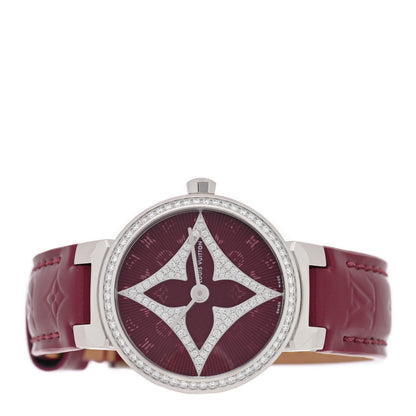 Louis Vuitton Stainless Steel Vernis Diamond 28mm Tambour Slim Quartz Watch Red 2 of 5