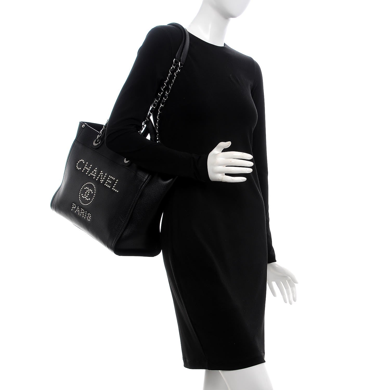 Chanel Caviar Small Studded Deauville Tote Black 2 of 7