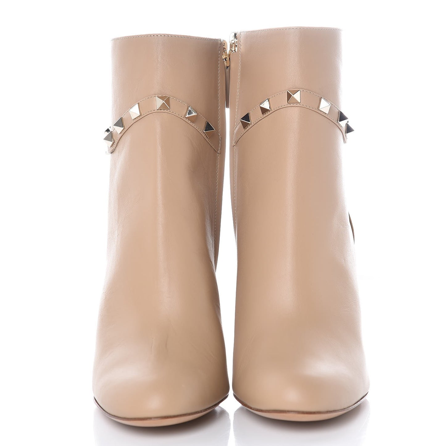 Nappa Rockstud Single Buckle 90mm Block Heel Ankle Boots 38 Camel Rose