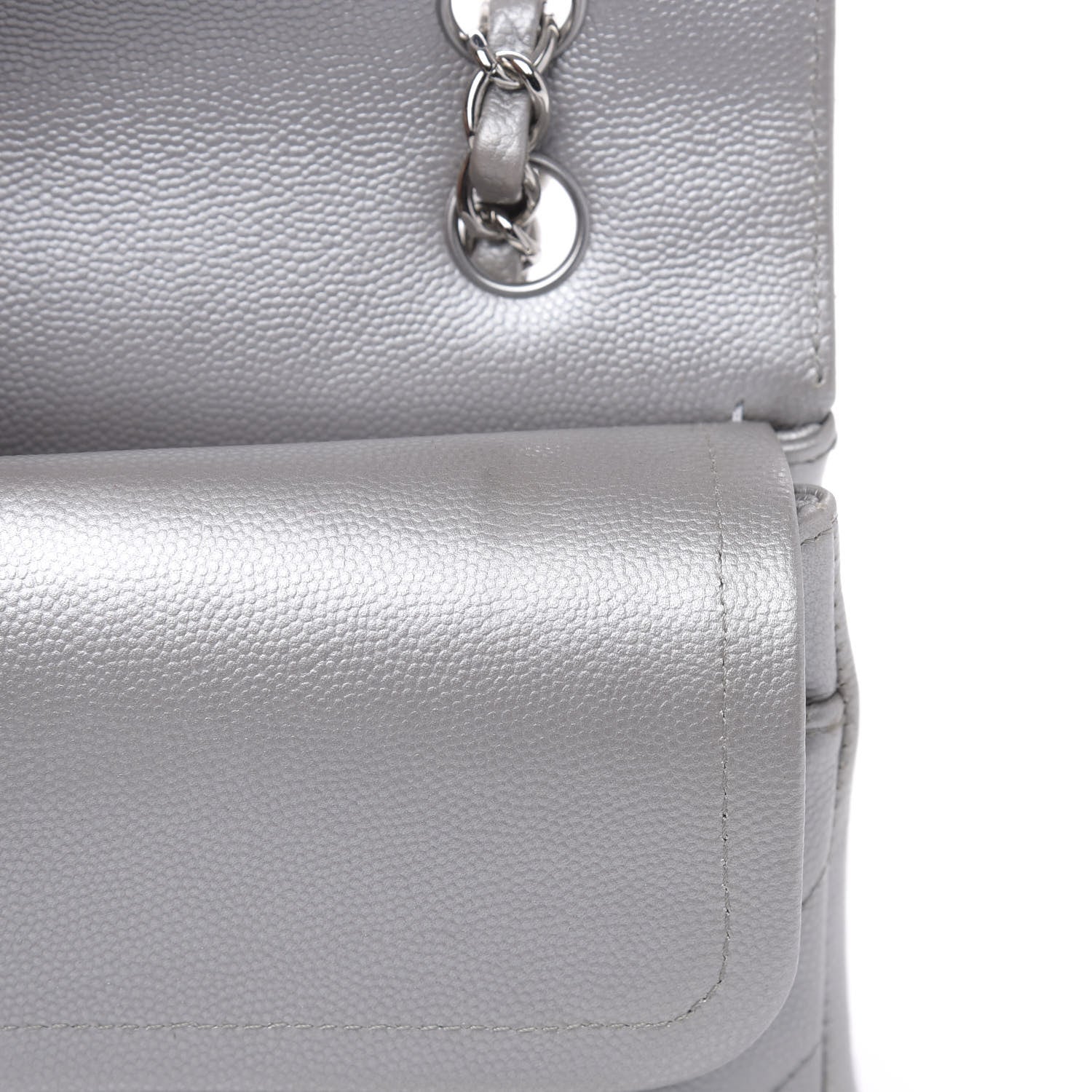 Chanel Metallic Caviar Chevron Quilted Medium Double Flap Silver 8 of 16
