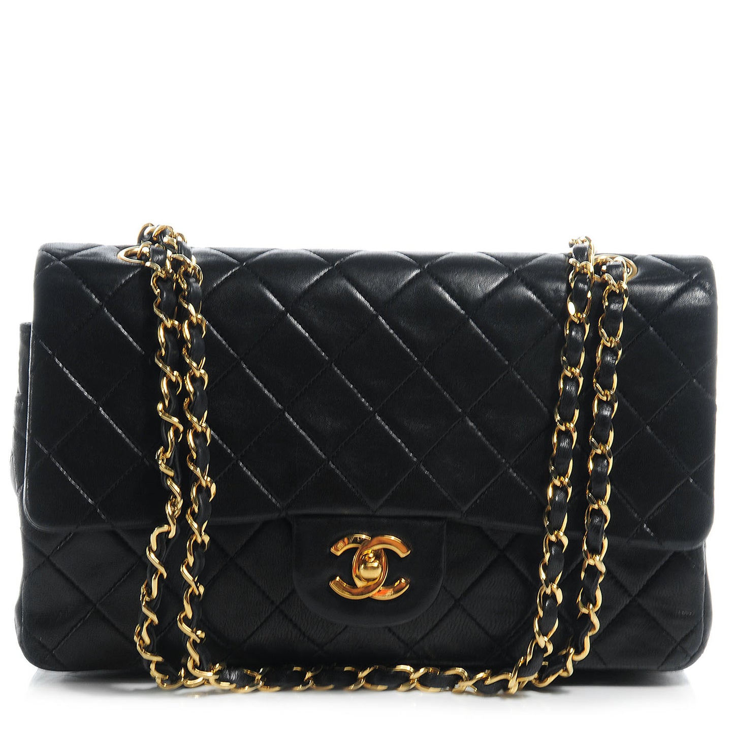Lambskin Medium Double Flap Black