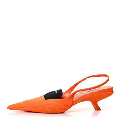 Prada Nylon Logo Bi-Color Pointed Toe 45mm Slingback Pumps 36.5 Orange Black 1 of 9