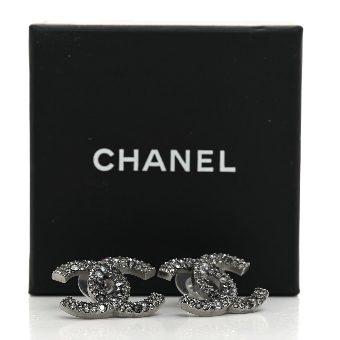 Crystal Ruthenium Large CC Earrings Grey Silver