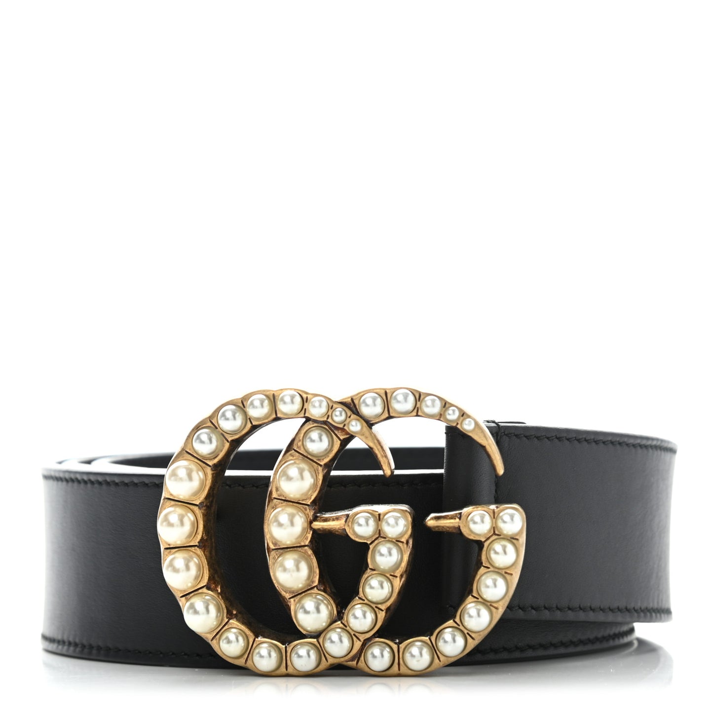 Moon Calfskin Pearl Double G 40mm Belt 100 40 Black Cream