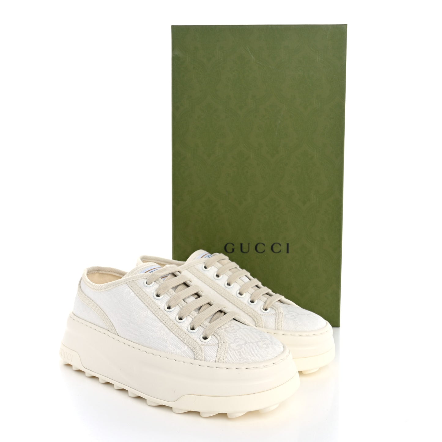 GG Monogram Womens 1977 Tennis Platform 52mm Sneakers 35 Great White Mystic White
