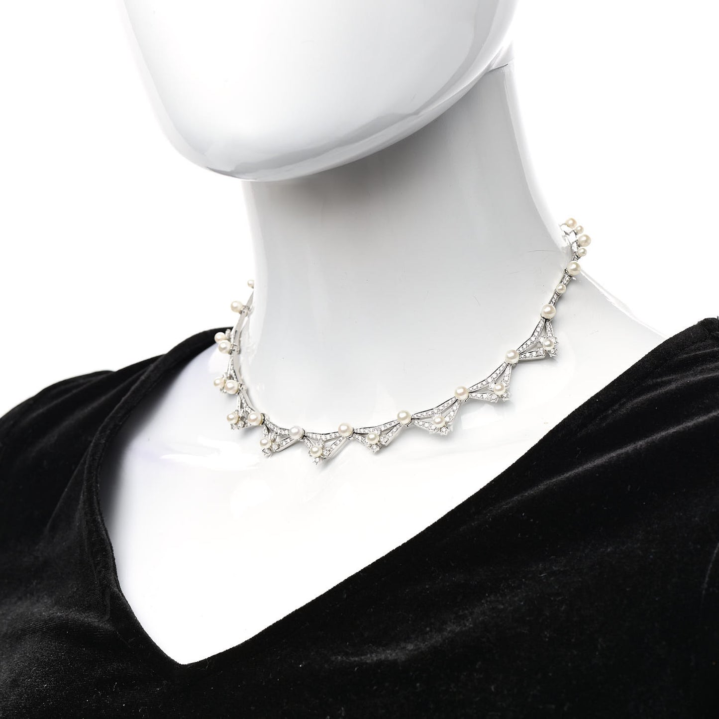 Platinum Diamond Akoya Pearl Floret Necklace