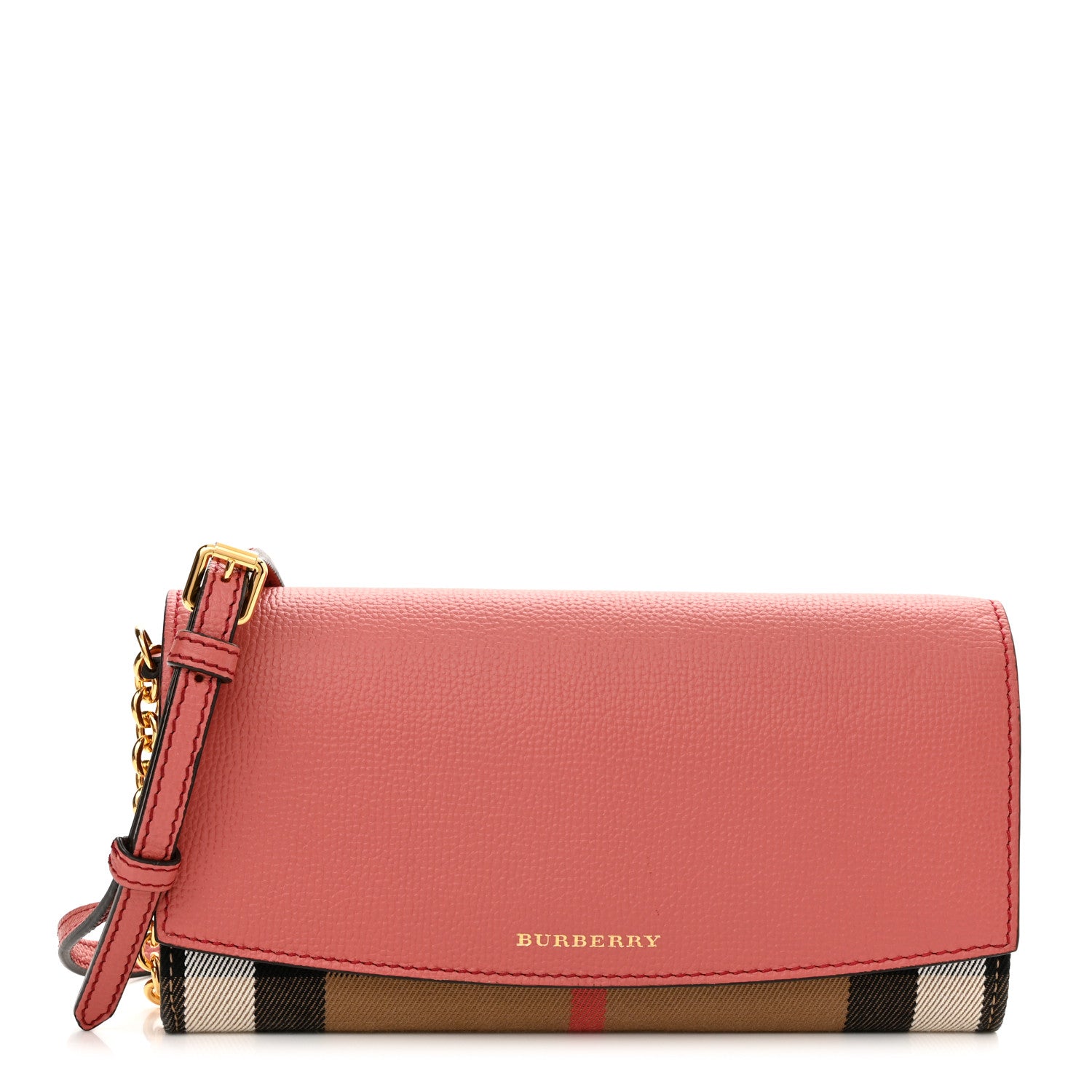 Burberry Grainy Calfskin House Check Henley Wallet On Chain Cinnamon Red 1 of 9