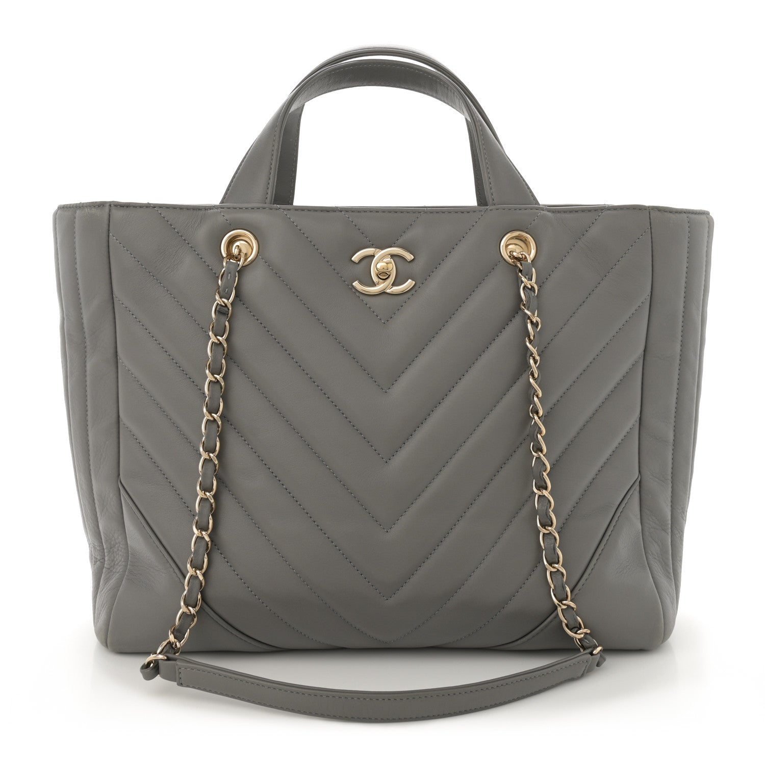 Chanel Calfskin Chevron Quilted Statement Shopping Tote Grey 1 of 12