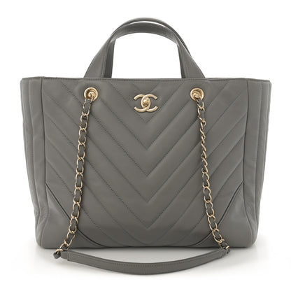 Chanel Calfskin Chevron Quilted Statement Shopping Tote Grey 1 of 12