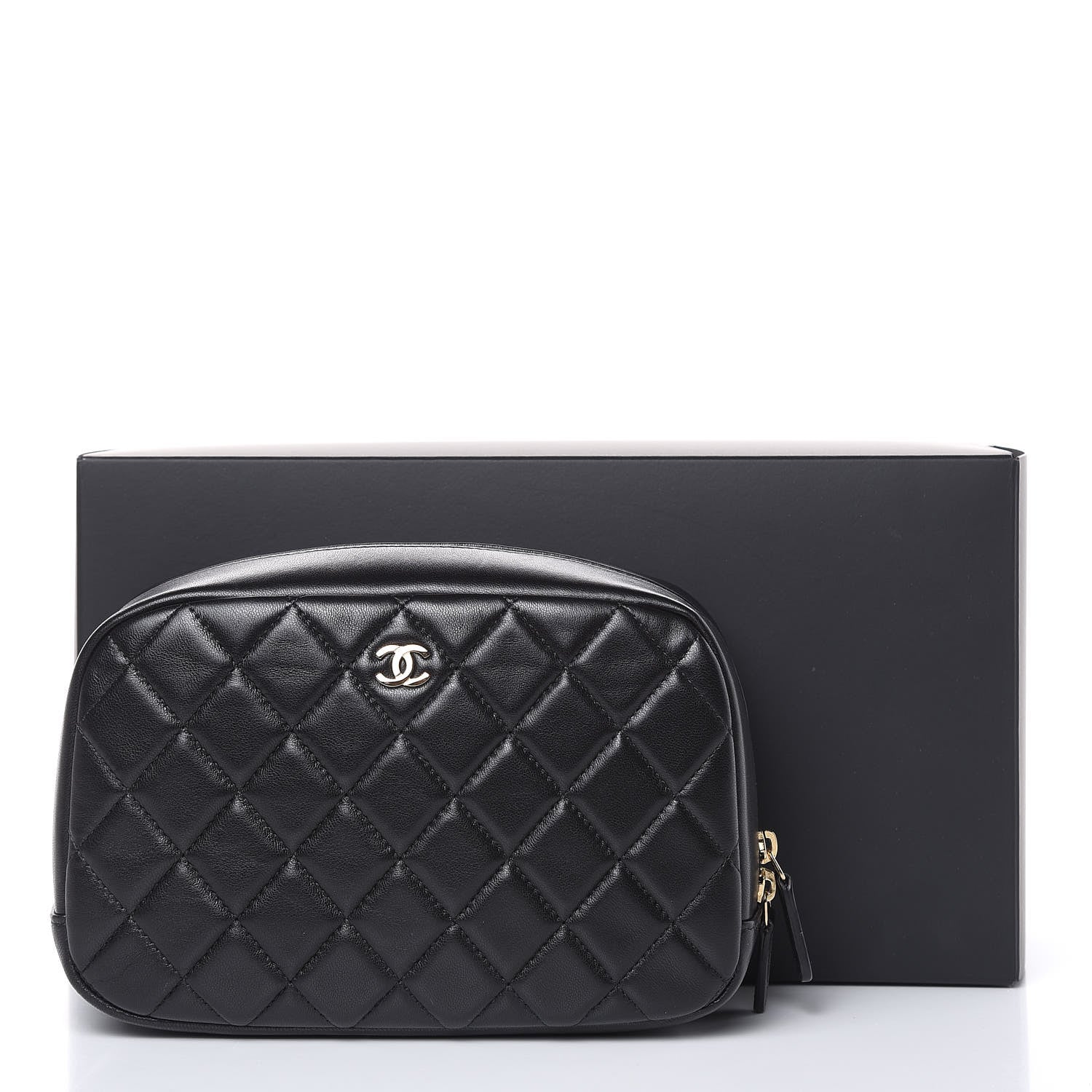 Chanel Lambskin Quilted Medium Curvy Pouch Cosmetic Case Black 10 of 10