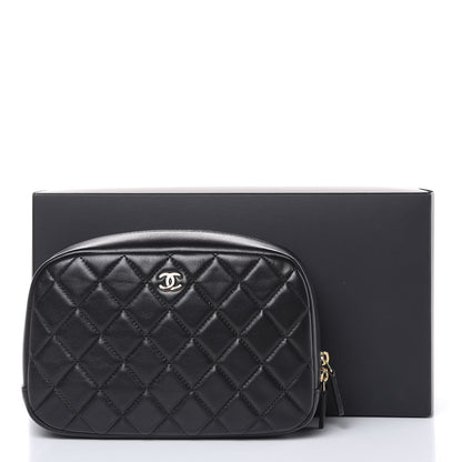 Chanel Lambskin Quilted Medium Curvy Pouch Cosmetic Case Black 10 of 10