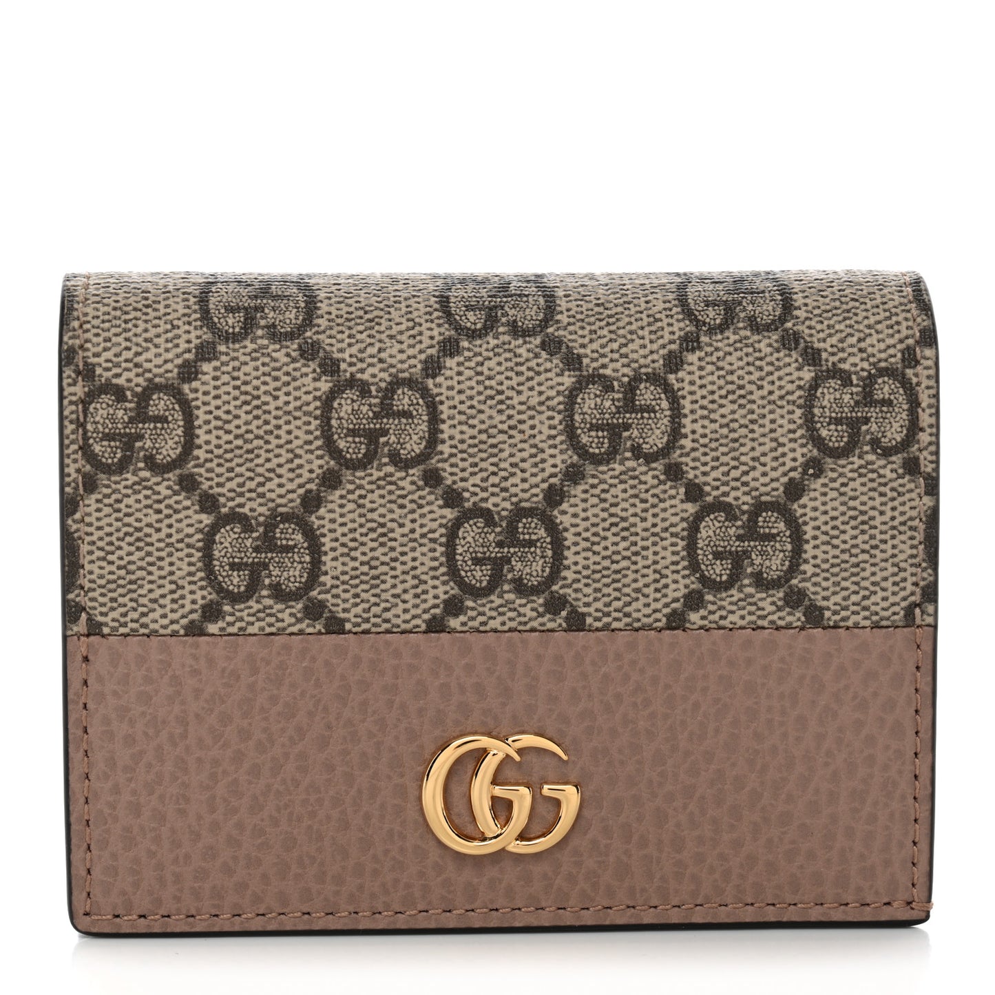 Dollar Calfskin GG Supreme Monogram GG Marmont Card Case Porcelain Rose Beige Ebony
