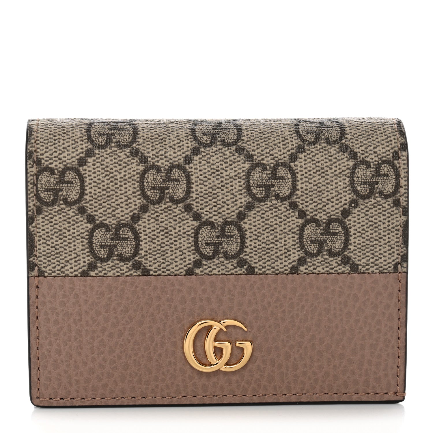 Gucci Dollar Calfskin GG Supreme Monogram GG Marmont Card Case Porcelain Rose Beige Ebony 1 of 8