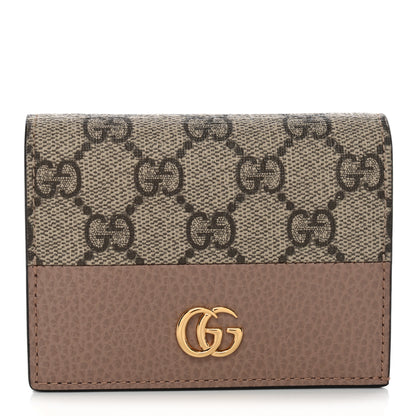 Gucci Dollar Calfskin GG Supreme Monogram GG Marmont Card Case Porcelain Rose Beige Ebony 1 of 8