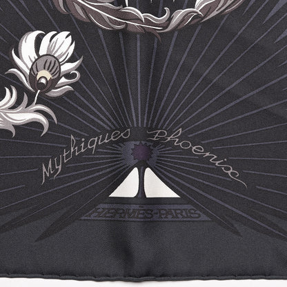 Hermes Silk Mythiques Phoenix Scarf 90 Vert Anthracite Vanille Auberg 3 of 5