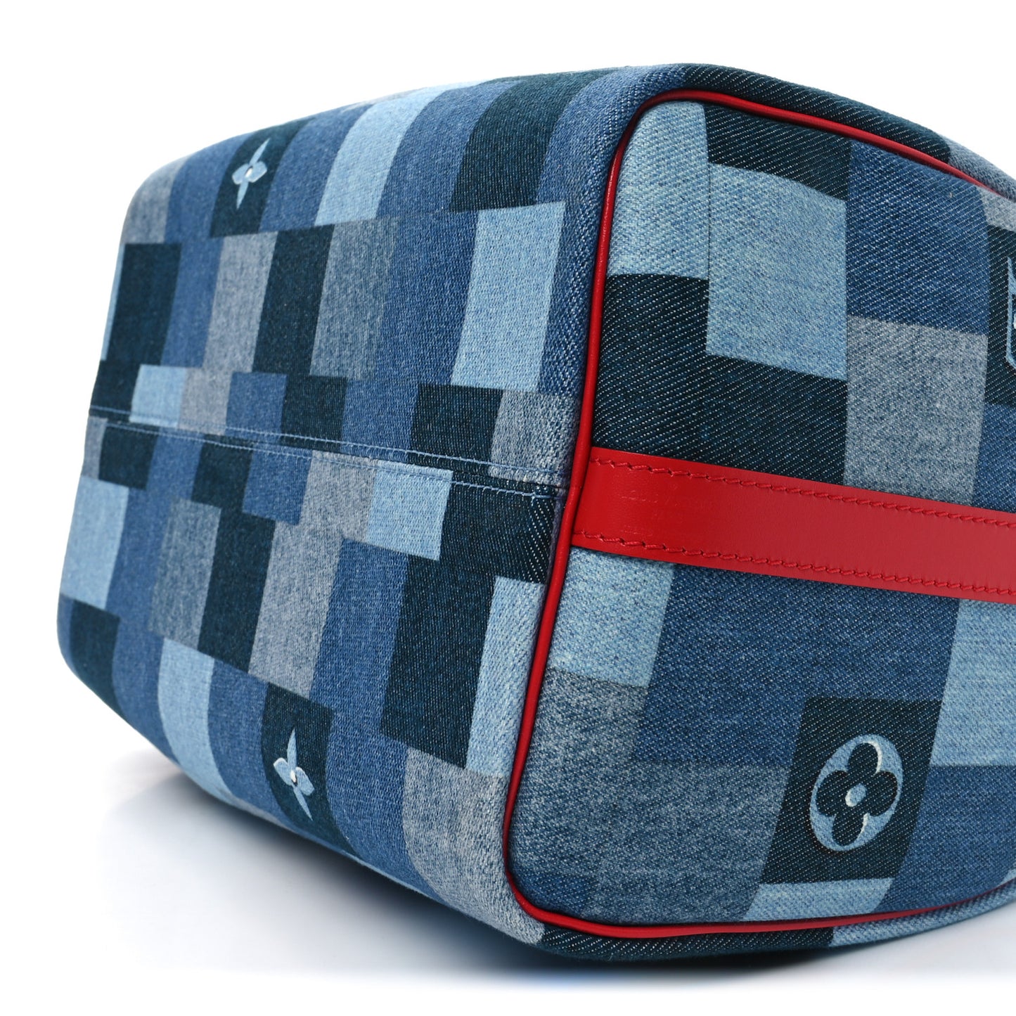 Denim Damier Monogram Patchwork Speedy Bandouliere 30 Blue Rouge