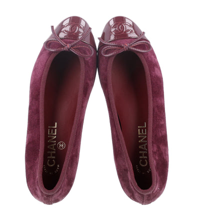 Chanel Suede Calfskin Patent Cap Toe CC Ballerina Flats 36 Burgundy 2 of 10