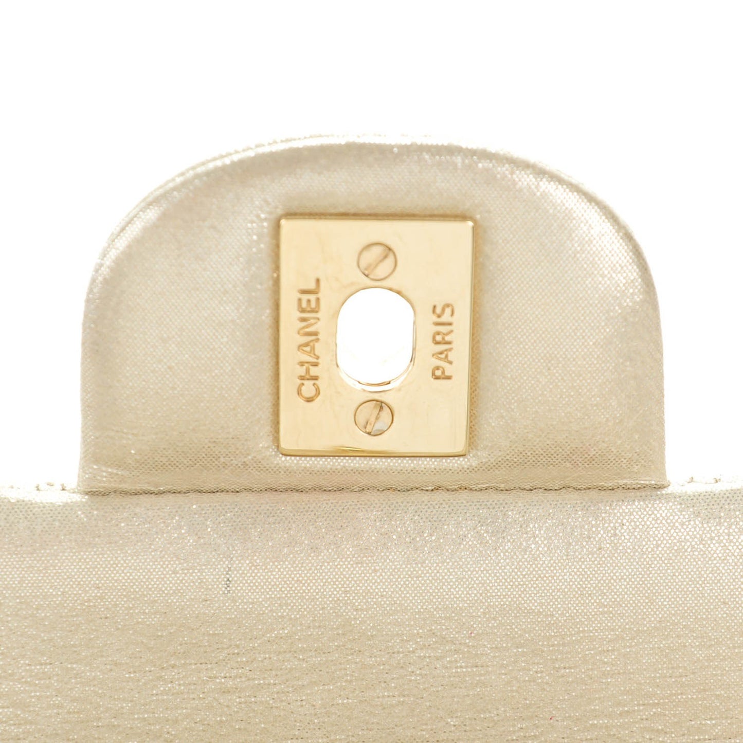 Iridescent Calfskin Quilted Medium Double Flap Light Gold