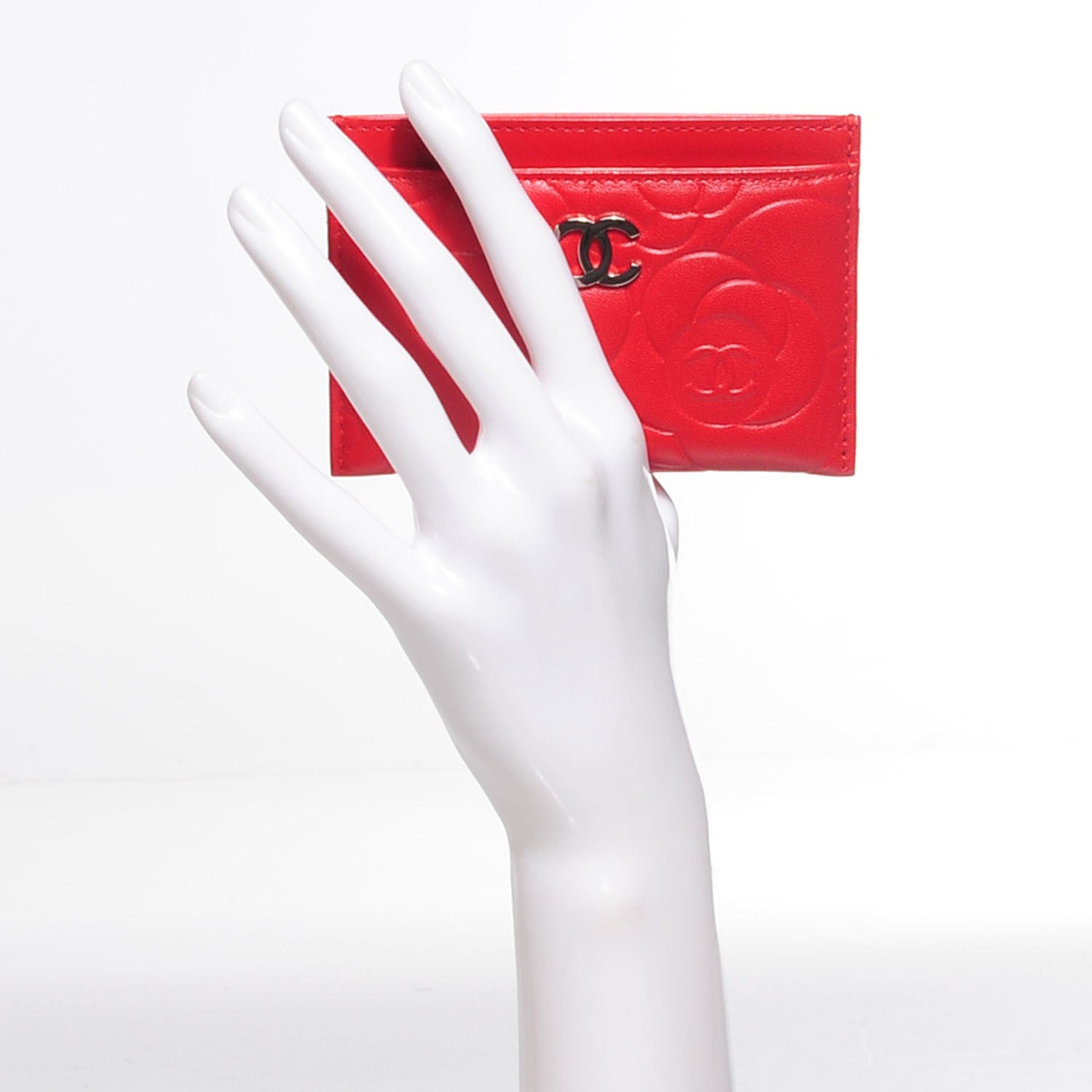 Chanel Lambskin Camellia Embossed Card Holder Red 2 of 8