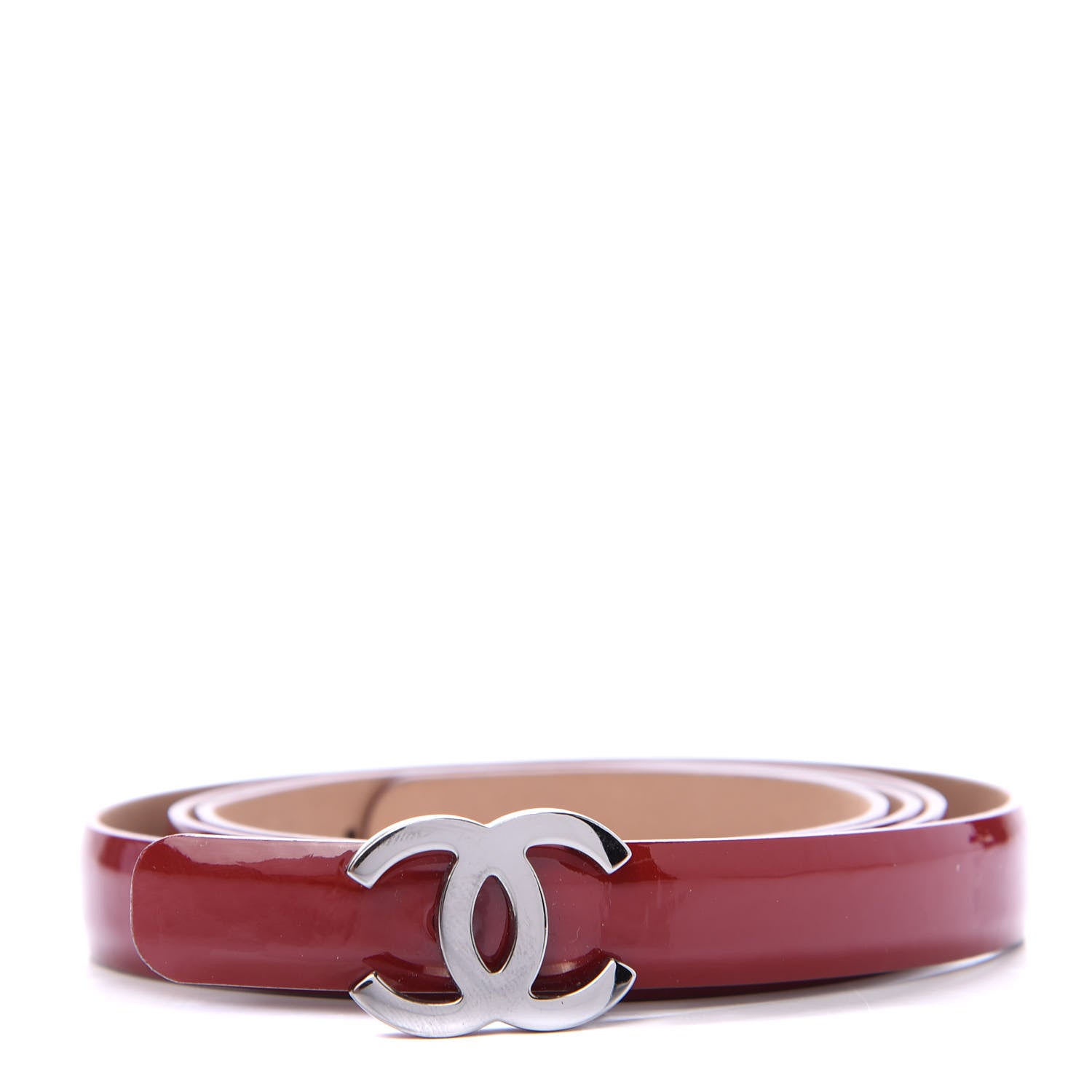 Chanel Patent Calfskin CC Logo Skinny Belt 95 38 Red 1 of 4