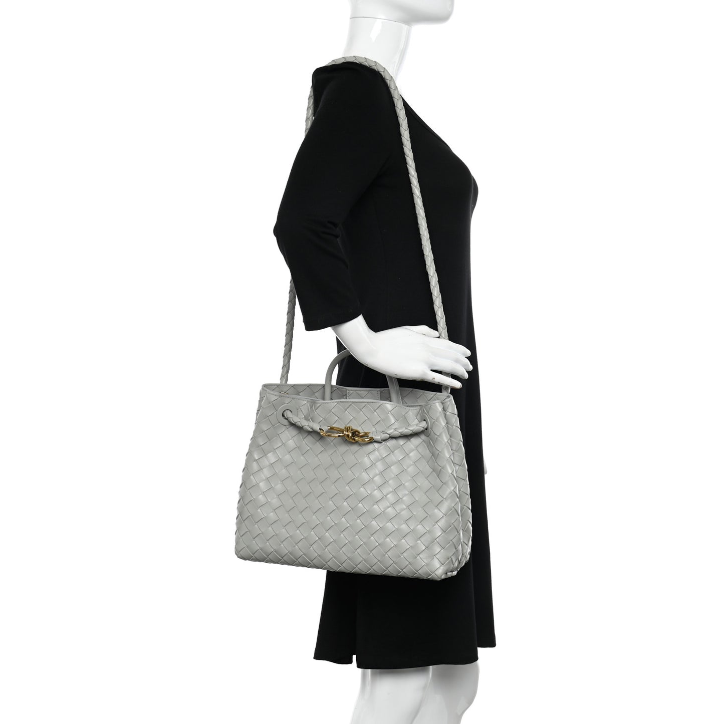 Nappa Intrecciato Medium Andiamo Shoulder Bag Agate Grey