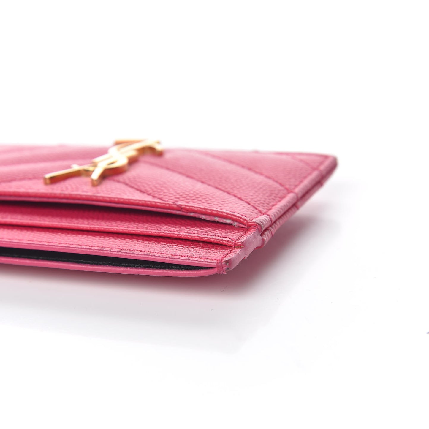 Grain De Poudre Matelasse Chevron Monogram Credit Card Case Fresh Fuxia