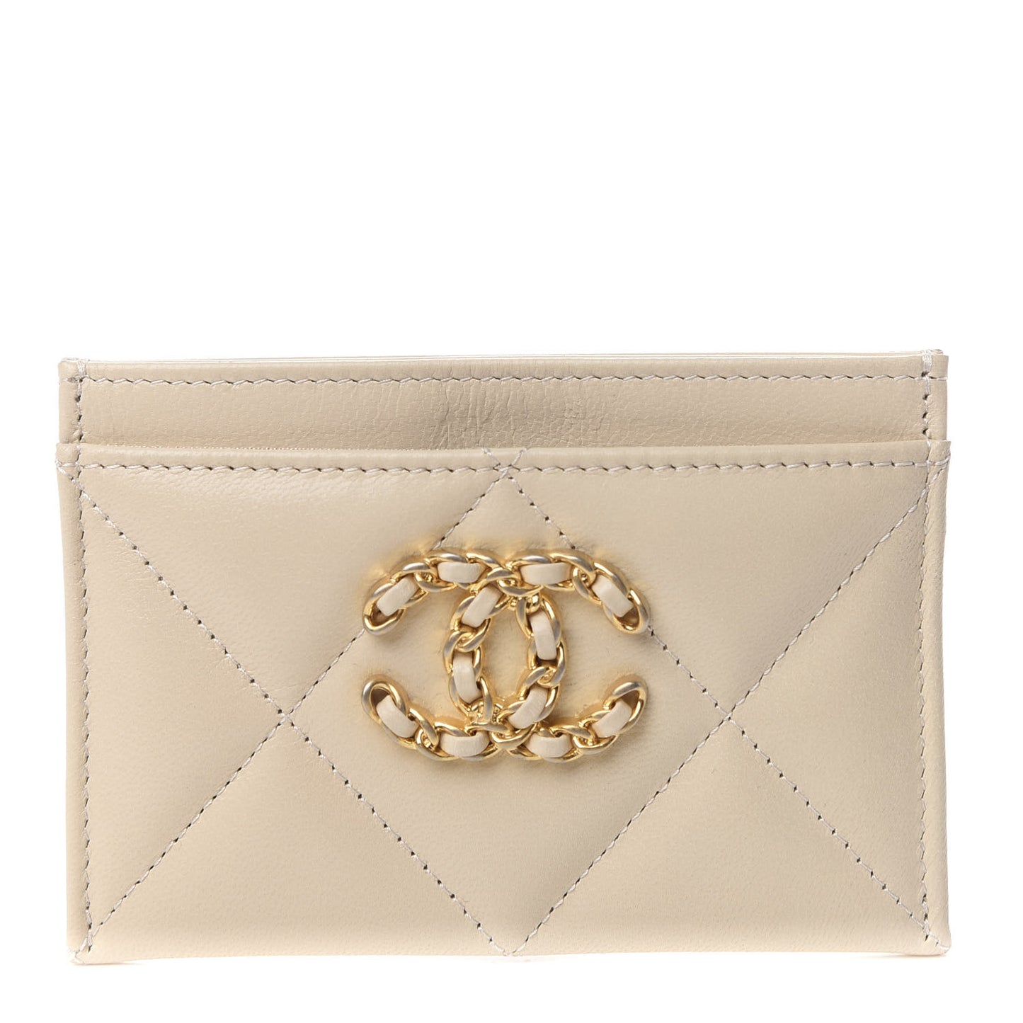 Goatskin Quilted 19 Card Holder Beige