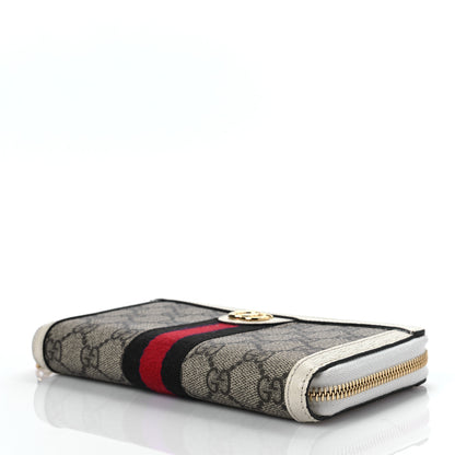Gucci GG Supreme Monogram Textured Dollar Calfskin Web Ophidia Zip Around Wallet Beige Ebony Mystic White 7 of 7