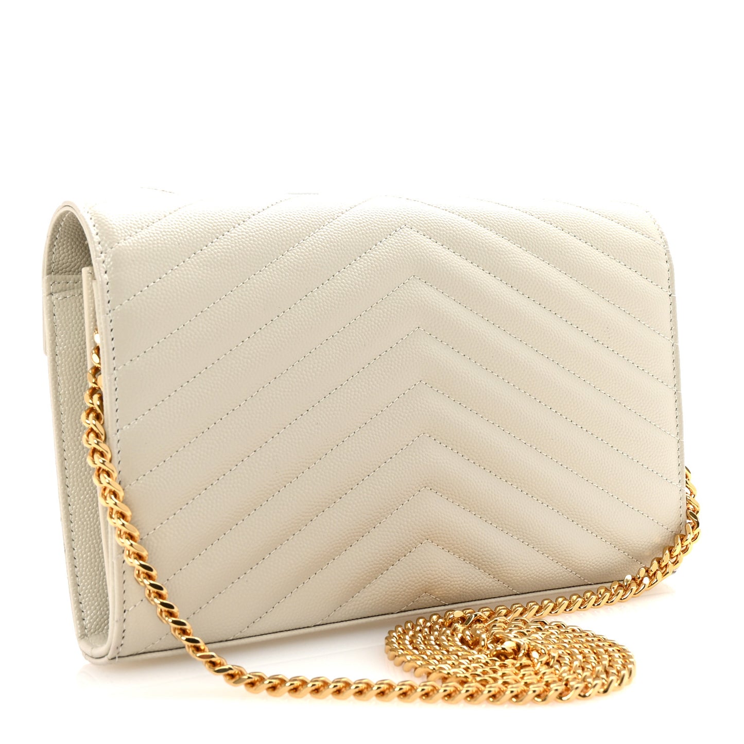 Grain De Poudre Matelasse Chevron Monogram Chain Wallet Crema Soft
