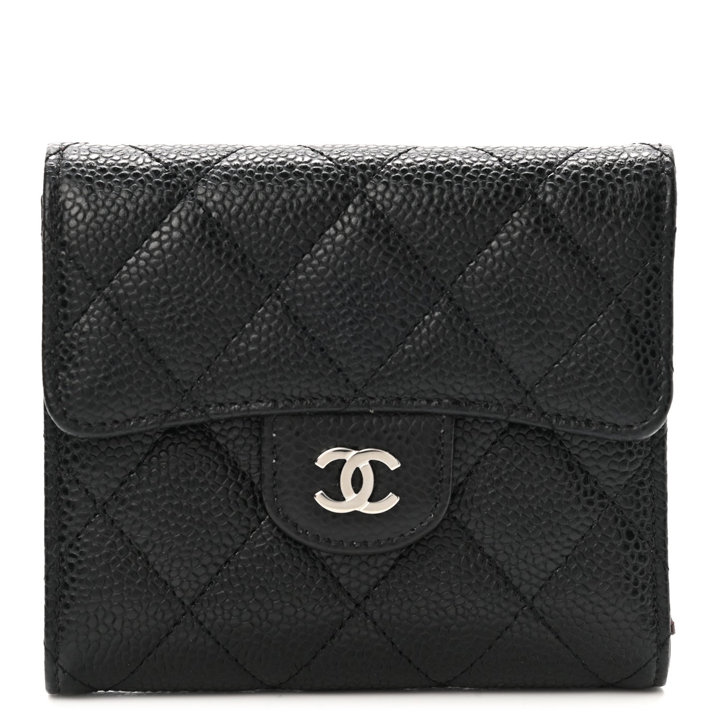 Caviar Quilted Compact Flap Wallet Black