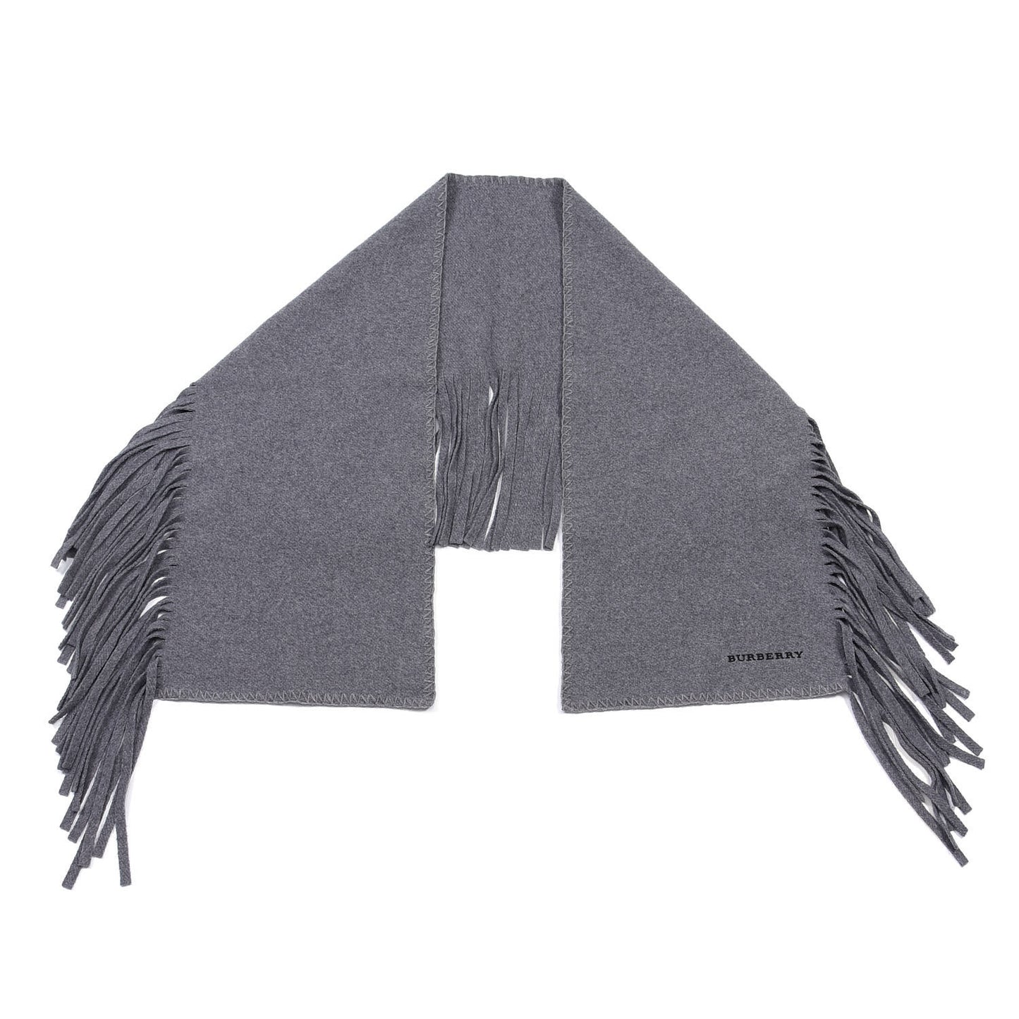 Wool Cashmere Knitted Solid Fringe Scarf Mid Grey