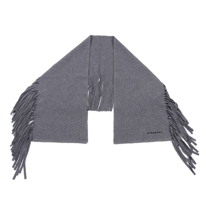 Burberry Wool Cashmere Knitted Solid Fringe Scarf Mid Grey 1 of 3